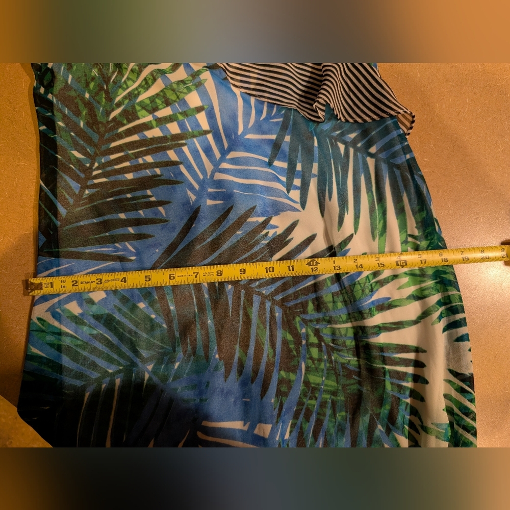 Calvin Klein Chiffon Tropical Palm Ruffle Maxi Dress Size 6 EUC - Picture 7 of 8